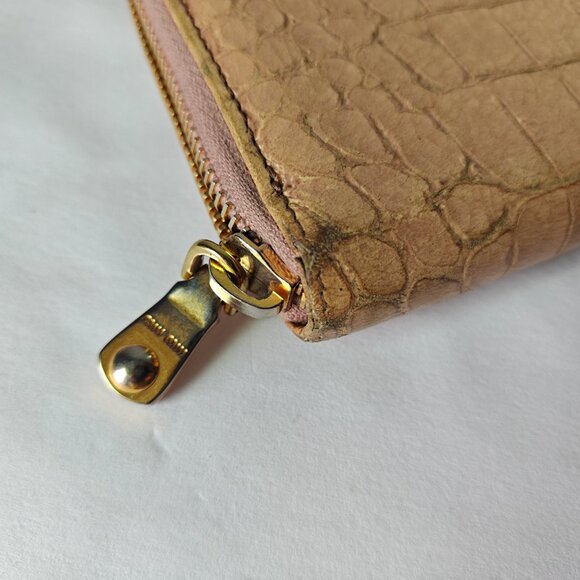 MIU MIU Crocodile-embossed Leather Zip Around Wallet Beige - Picture 7 of 15